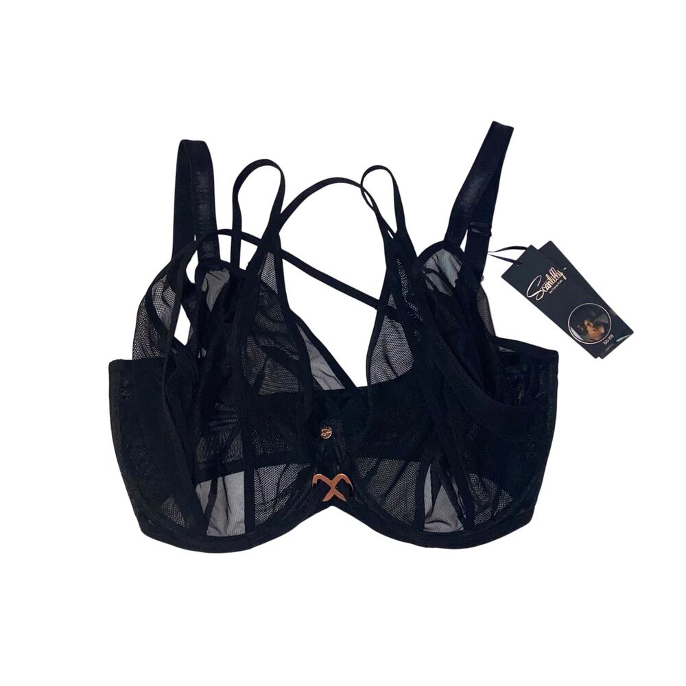 Curvy Kate Scantilly Black Magic Plunge Bra 34L Sheer Mesh NWT
